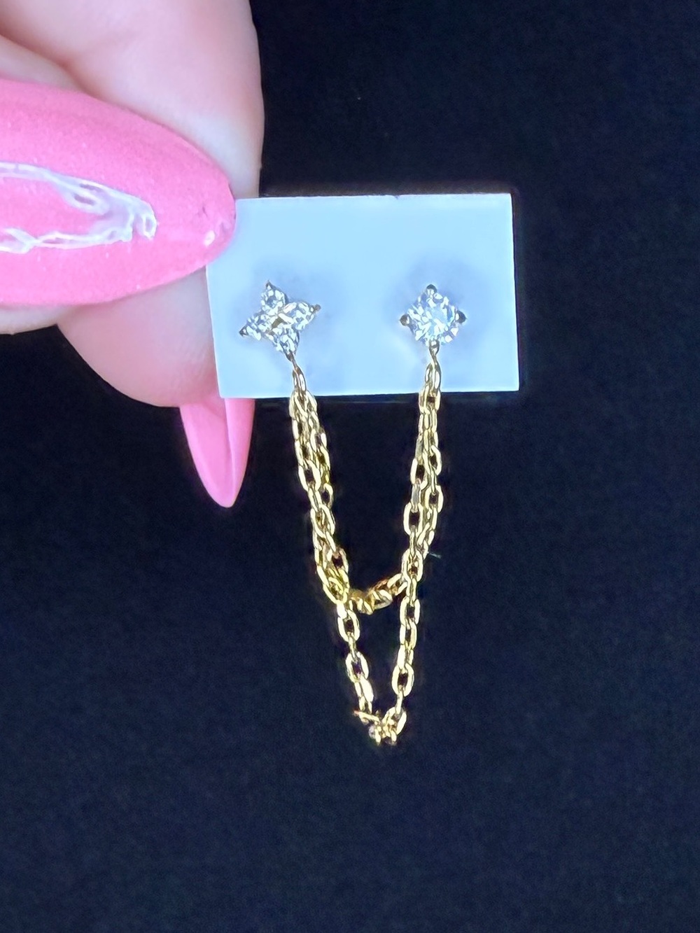 14K Gold Layered Double Piercing Chain Earring
